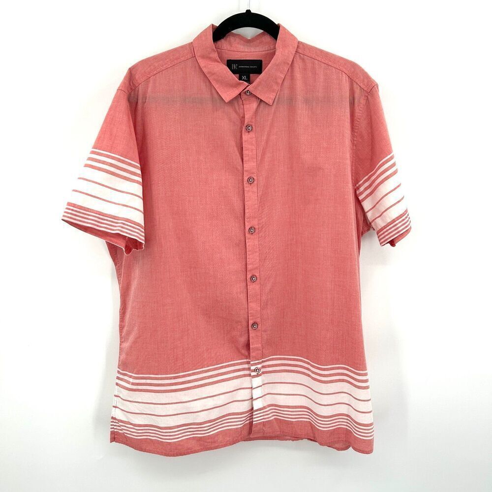 INC INTERNATIONAL CONCEPTS Men's Salmon Pink White Striped Button Up Shirt XL